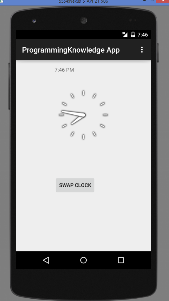 Android Analogclock And Digitalclock OUTPUT
